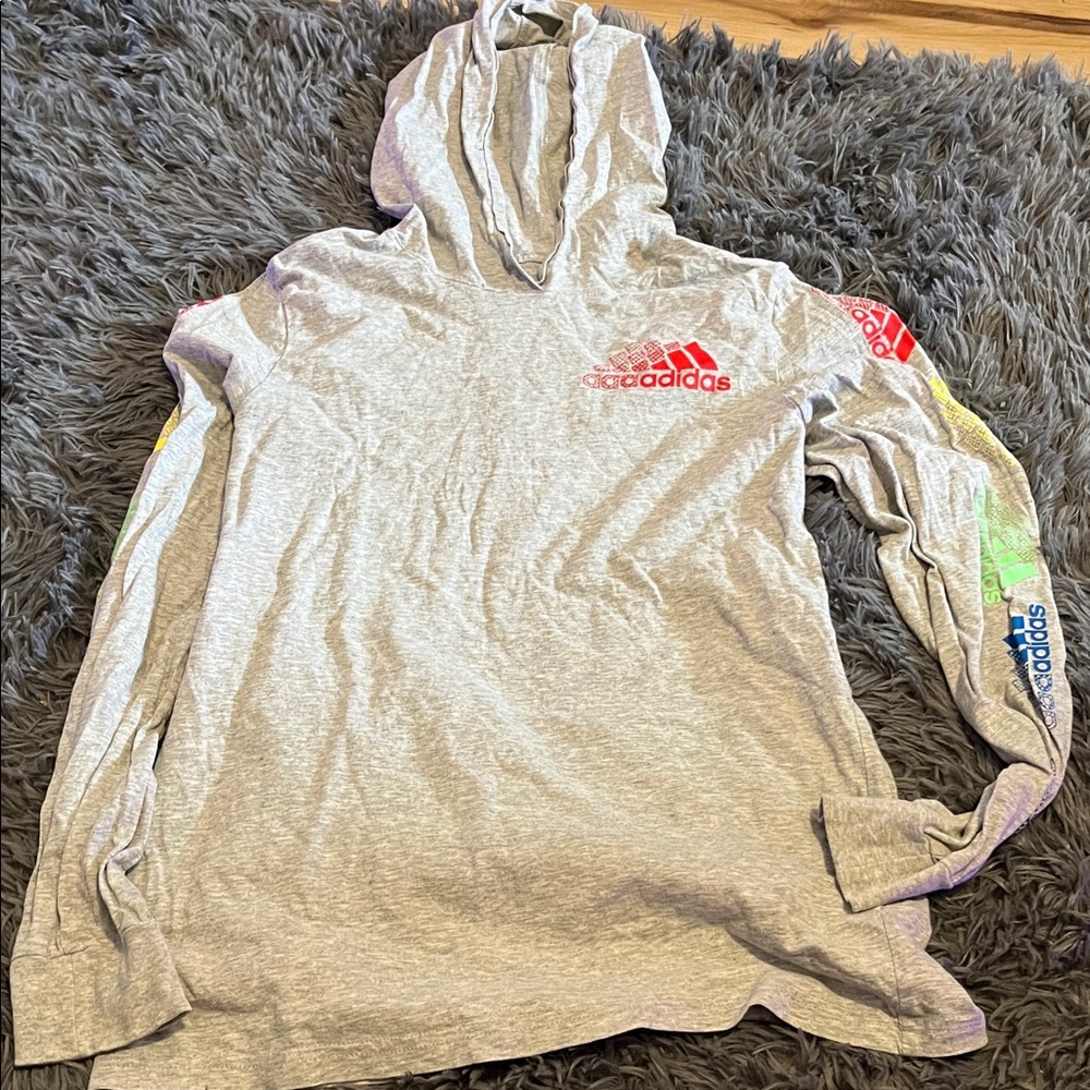 Adidas Kids Gray Long Sleeve Tee with Vibrant Accents